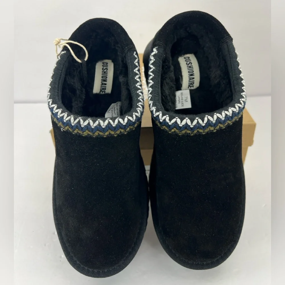 CUSHIONAIRE KABUKI GENUINE BLK SUEDE PLATFORM MULES,SIZE 7M, WARM & COMFORTABLE